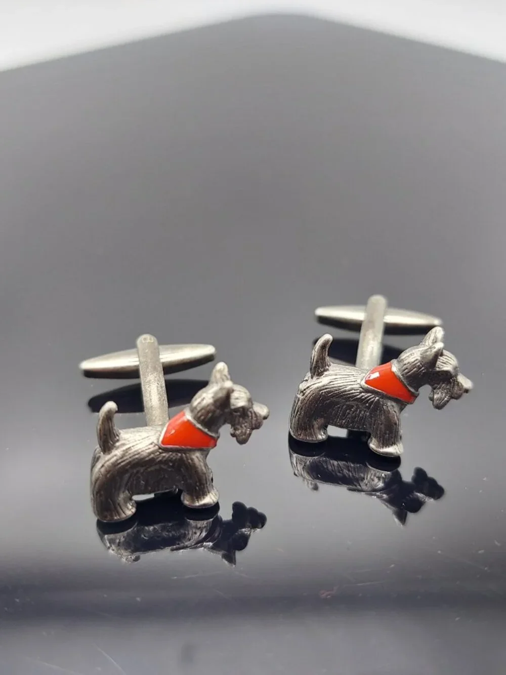 Scottish Dog Terrier Cufflinks Red Collar Links Father's Day Gift Vintage